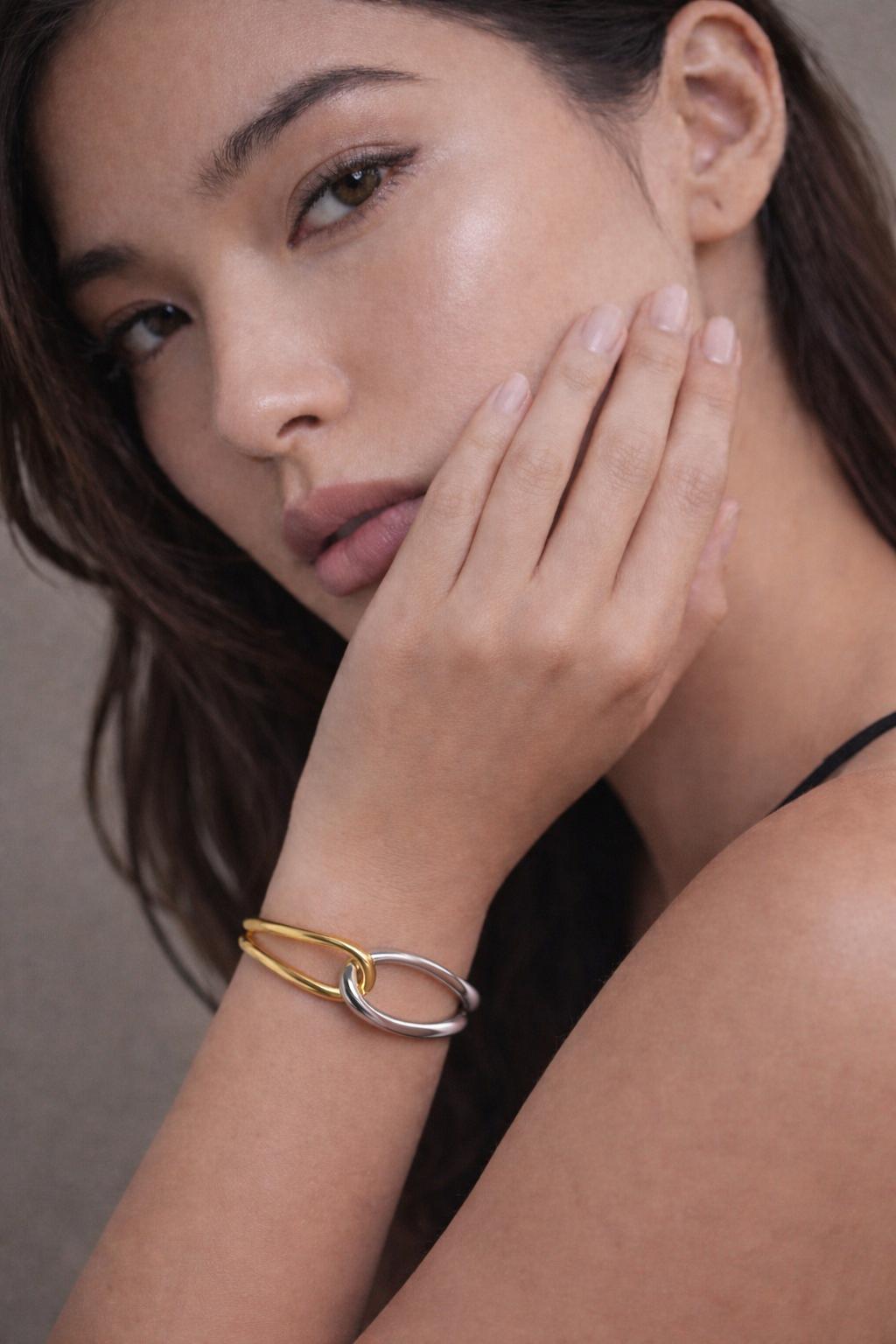 Interlocked Sculptural Cuff Bracelet – Two-Tone