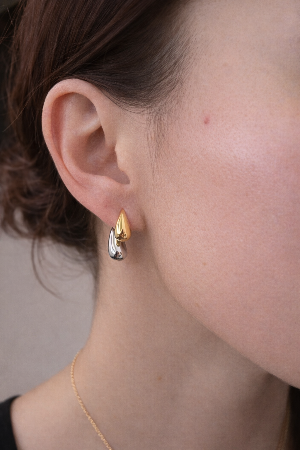 Two-Tone Double Teardrop Drop Stud Earrings