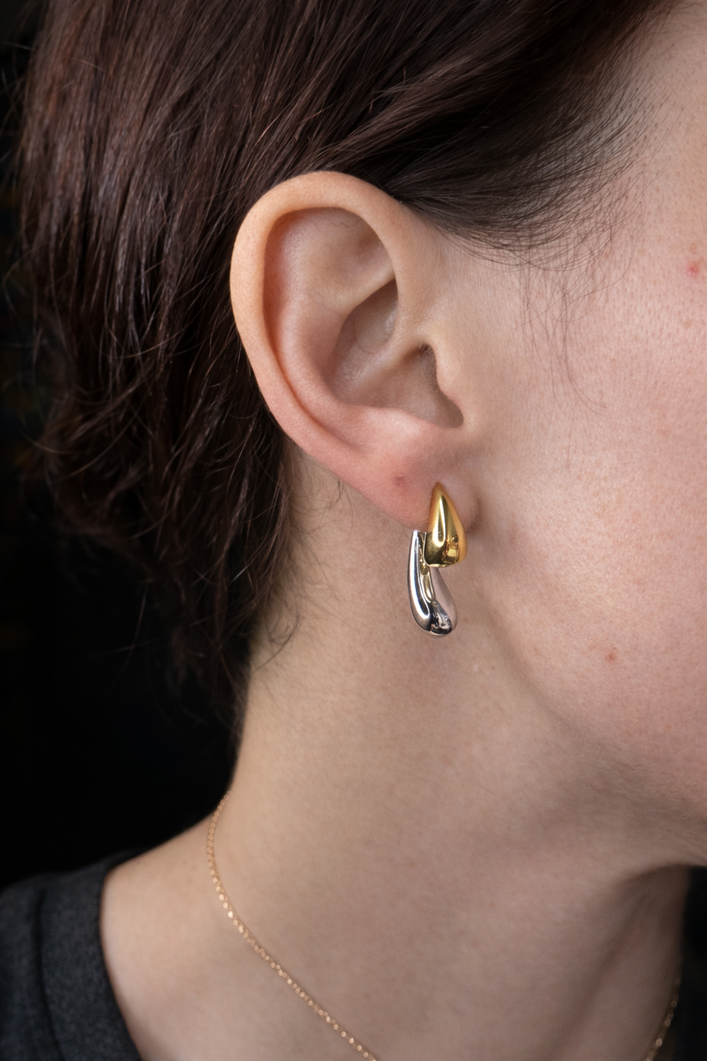 Two-Tone Double Teardrop Drop Stud Earrings