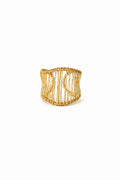 Golden adjustable ring on a white background